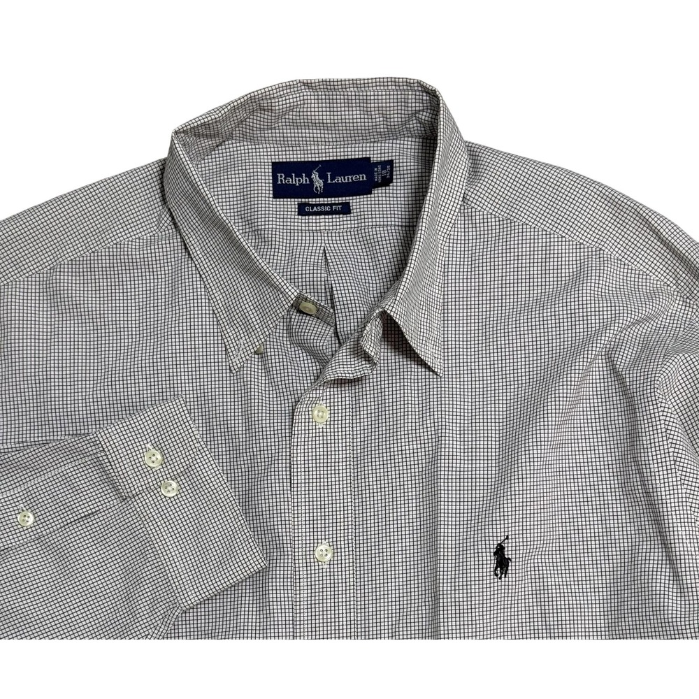 Ralph Lauren Shirt Mens 2XL White Black Check Button Down Long Sleeve Pony